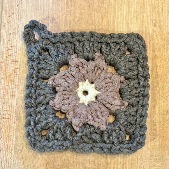 Hand Crafted Other - Handmade Crocheted Floral Granny Square - Gray, Mauve, Cream 7inch
